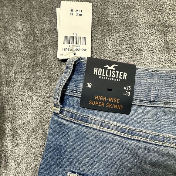 Hollister Jeans Women’s 3R 26x30‎ Blue High Rise Super Skinny Distressed NWT - Picture 8 of 14